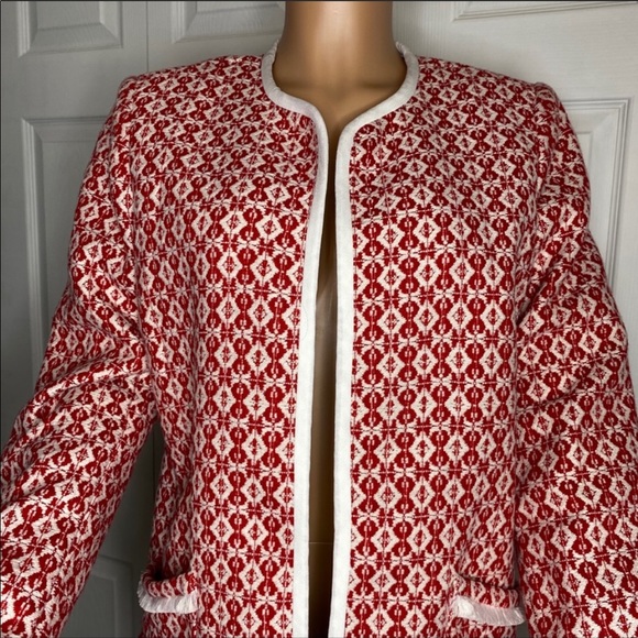 Cynthia Rowley Red White Print Open Lined Blazer L - Picture 4 of 9